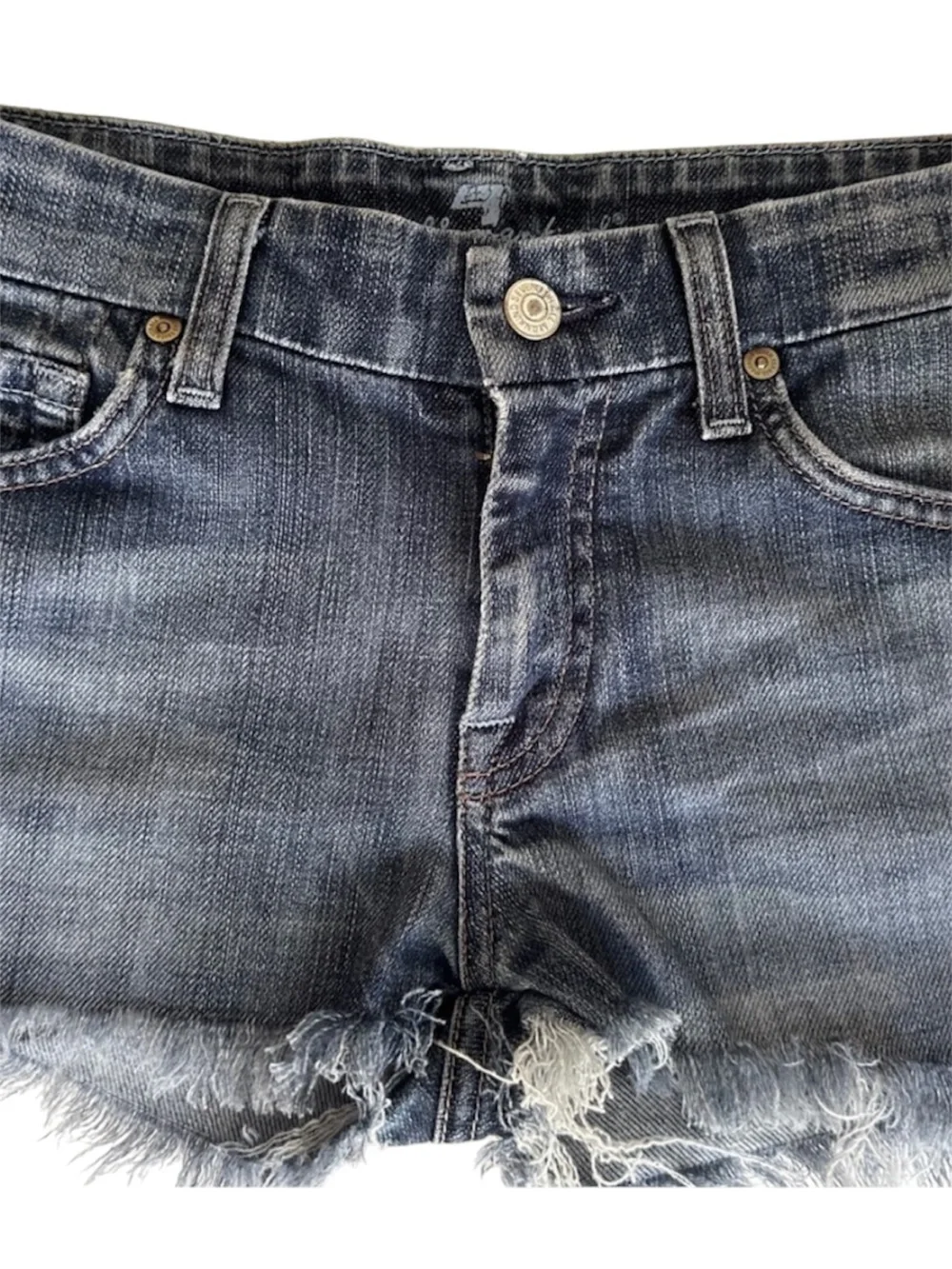 7 For All Mankind Light Blue Distressed Frayed Hem Denim Shorts